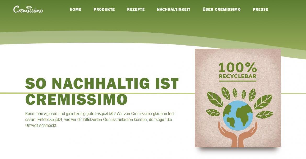 Screenshot von Website Cremissimo Eis von Unilever (2024)