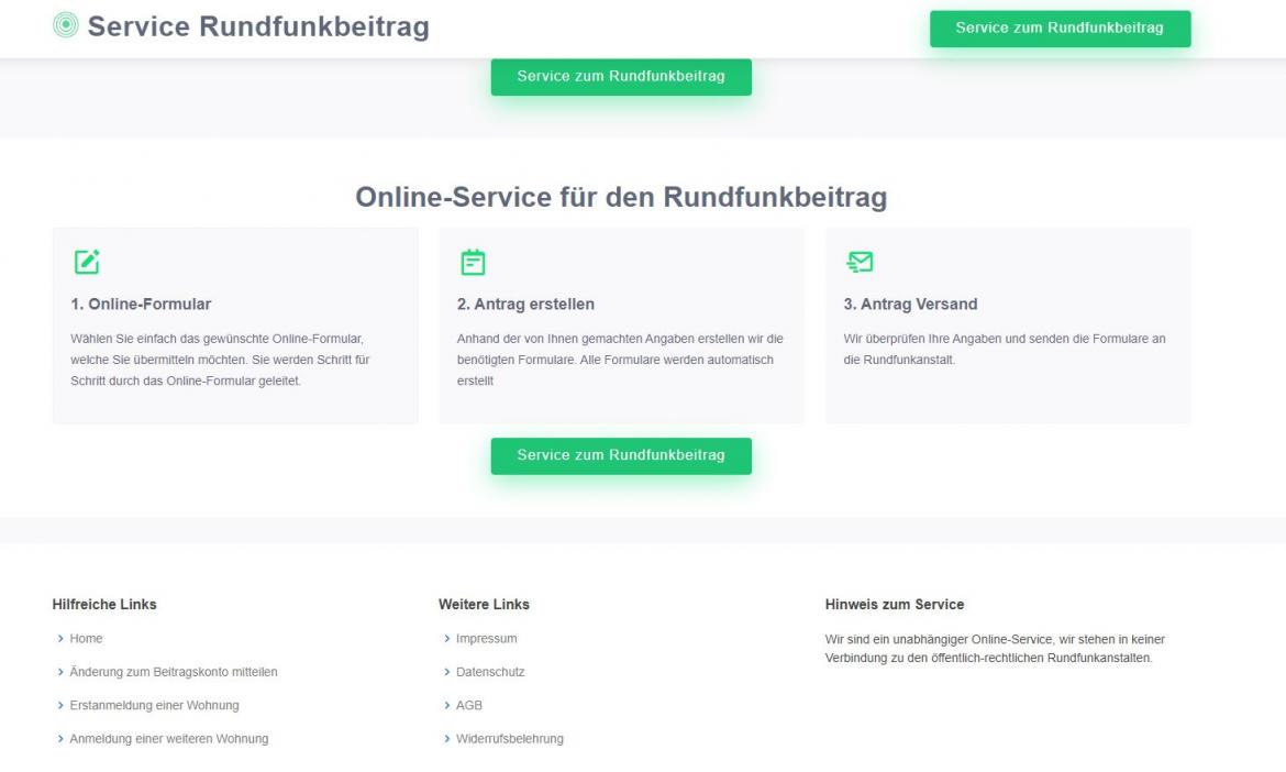 Behörden-Nepp: Screenshot service-rundfunkbeitrag.de