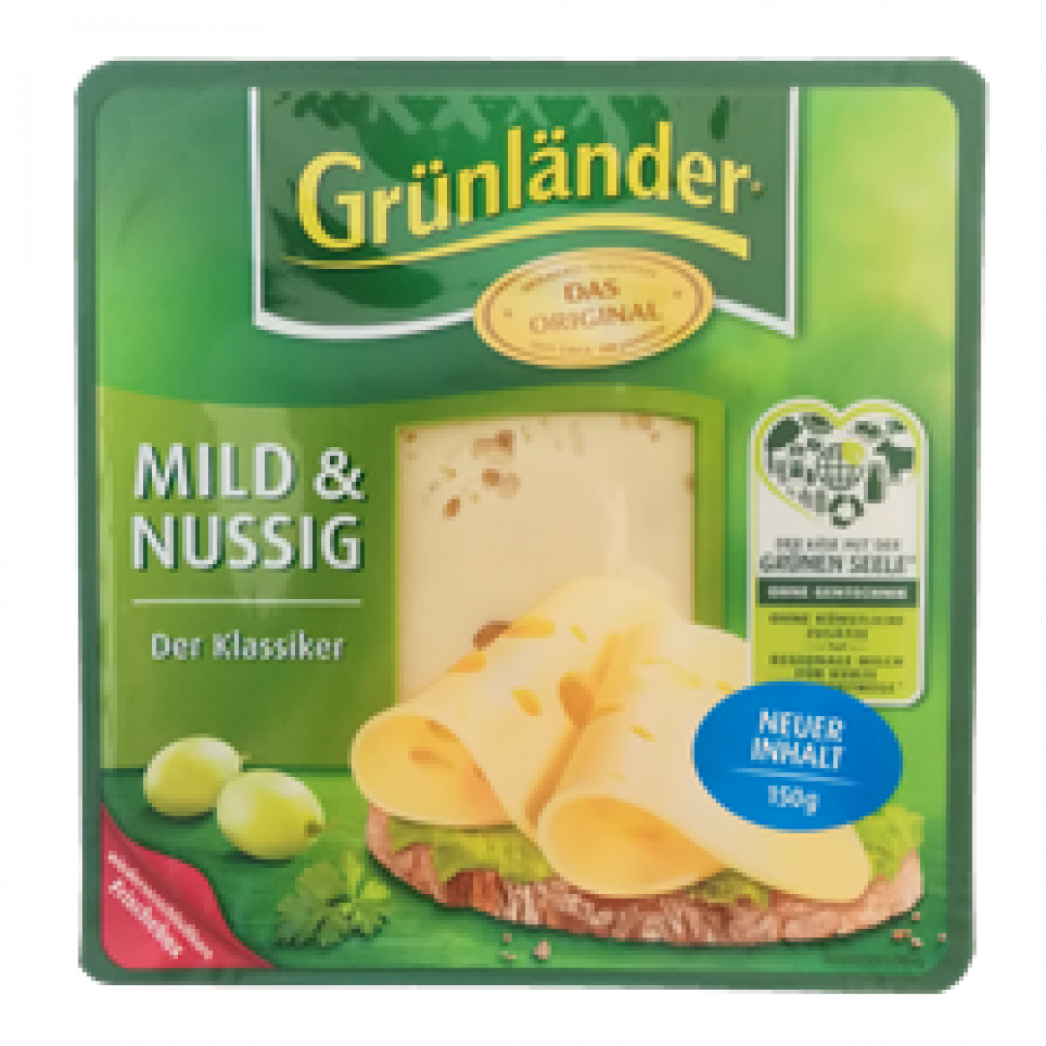 Grünländer Käse mit Hinweis auf neue Füllmenge