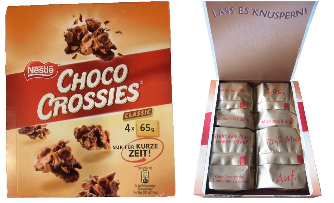 Die Verpackung der "Choco crossies XXL" von oben.