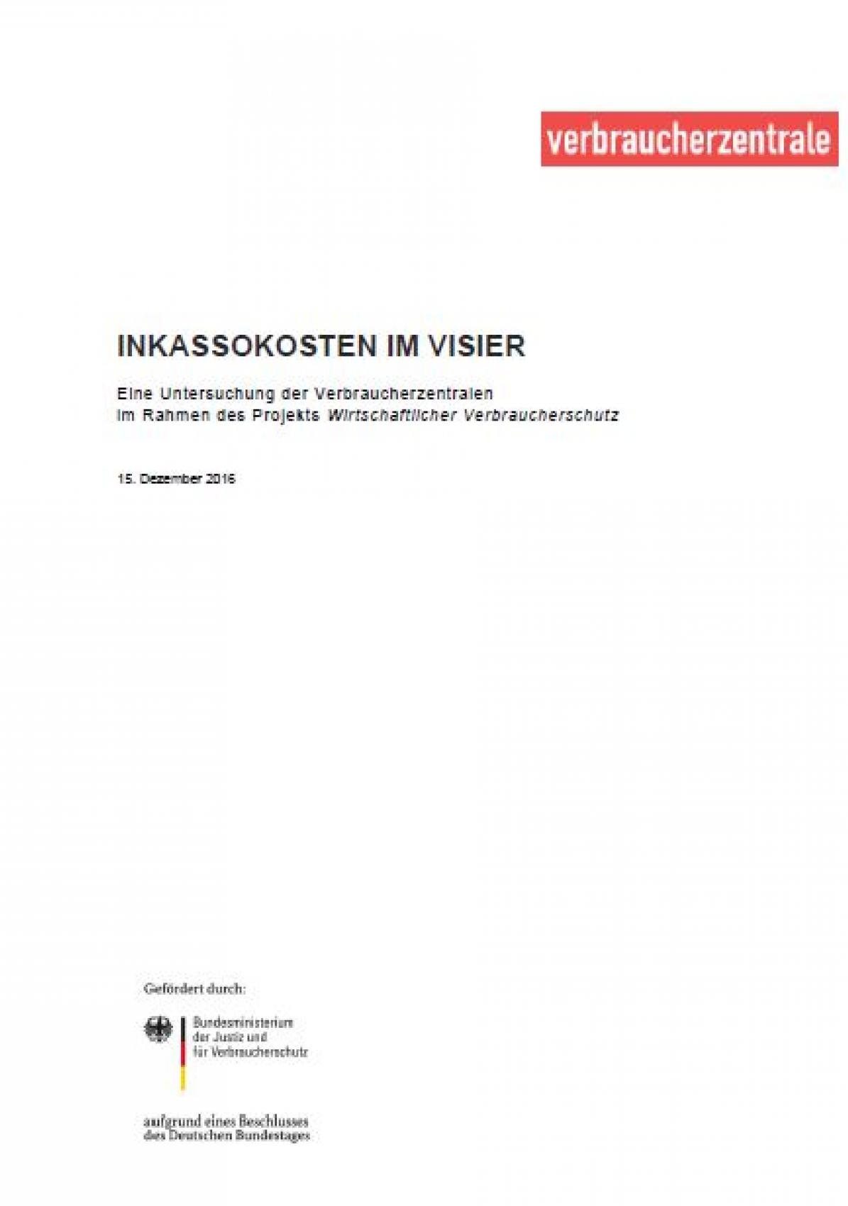 Titelblatt des Untersuchungsberichts „Inkassokosten im Visier“