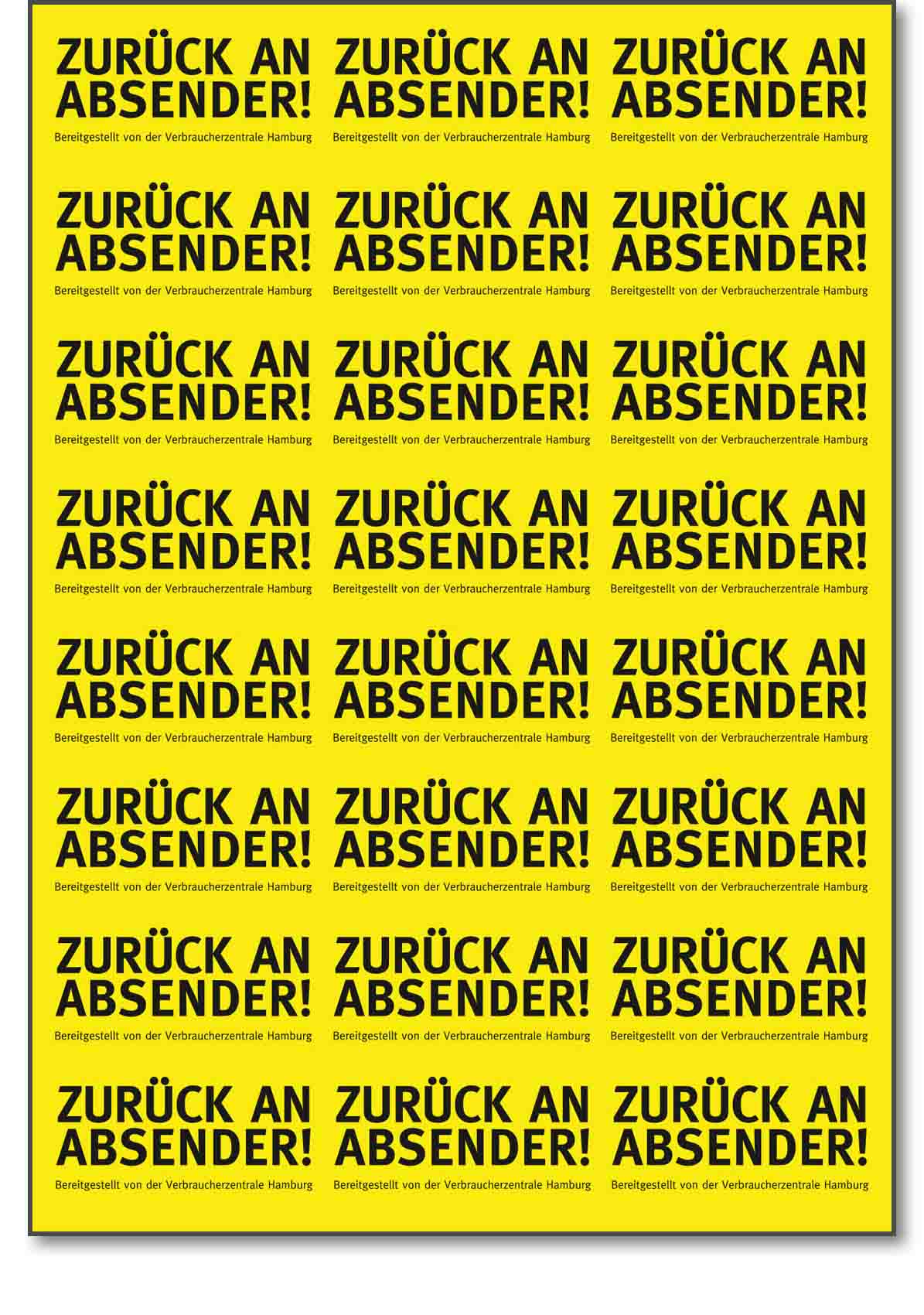 Aufkleber - Zurück an Absender - Shop Verbraucherzentrale