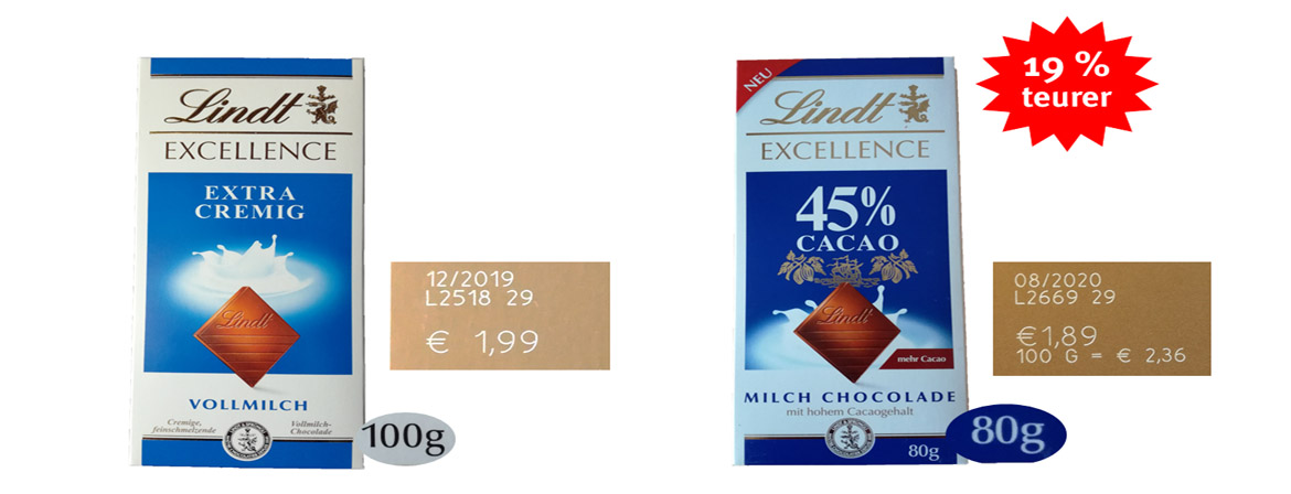 Lindt schrumpft die Schokoladentafel