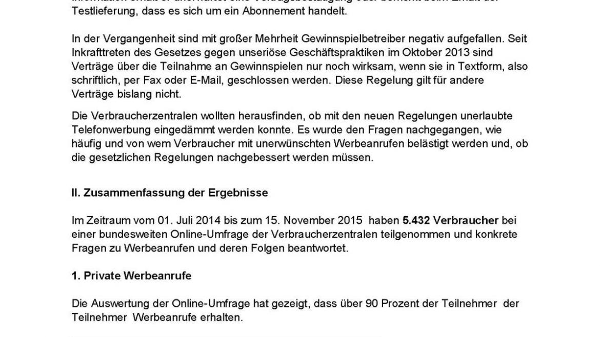 Telefonwerbung: Auswertung Umfrage | Stand 2015