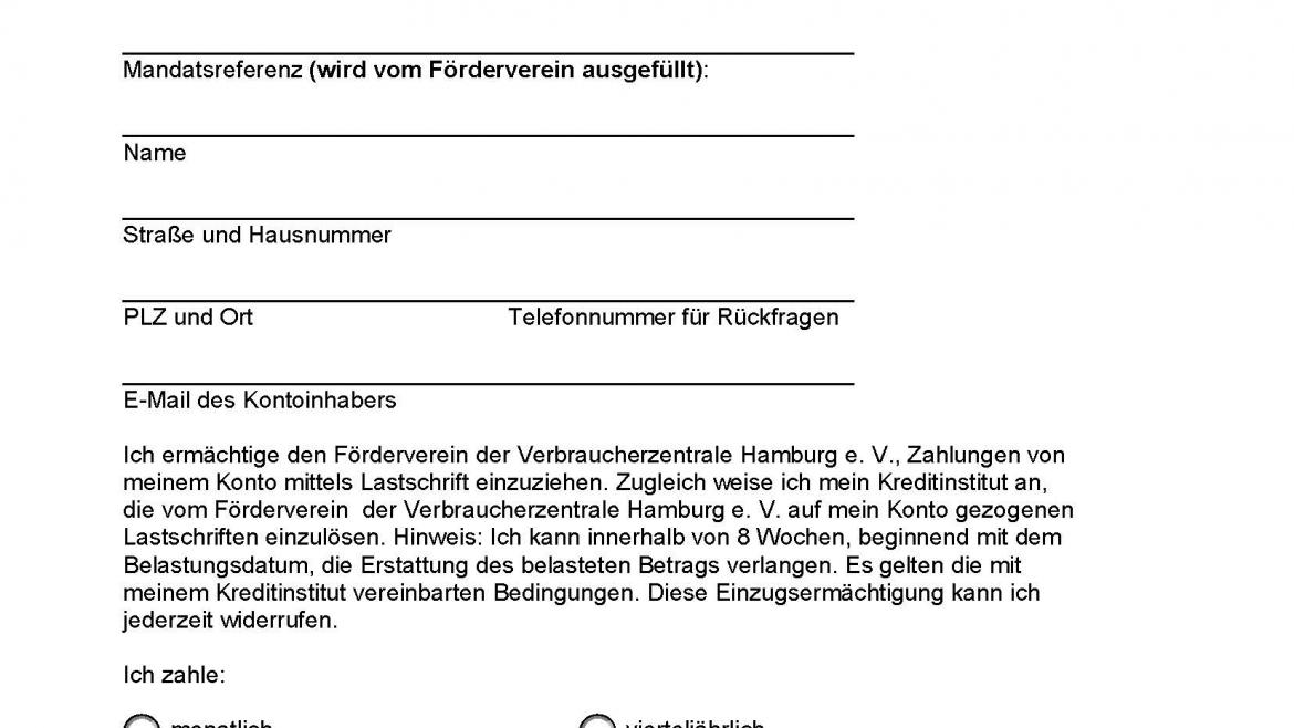 Einzugsermächtigung Spende für Förderverein Verbraucherzentrale