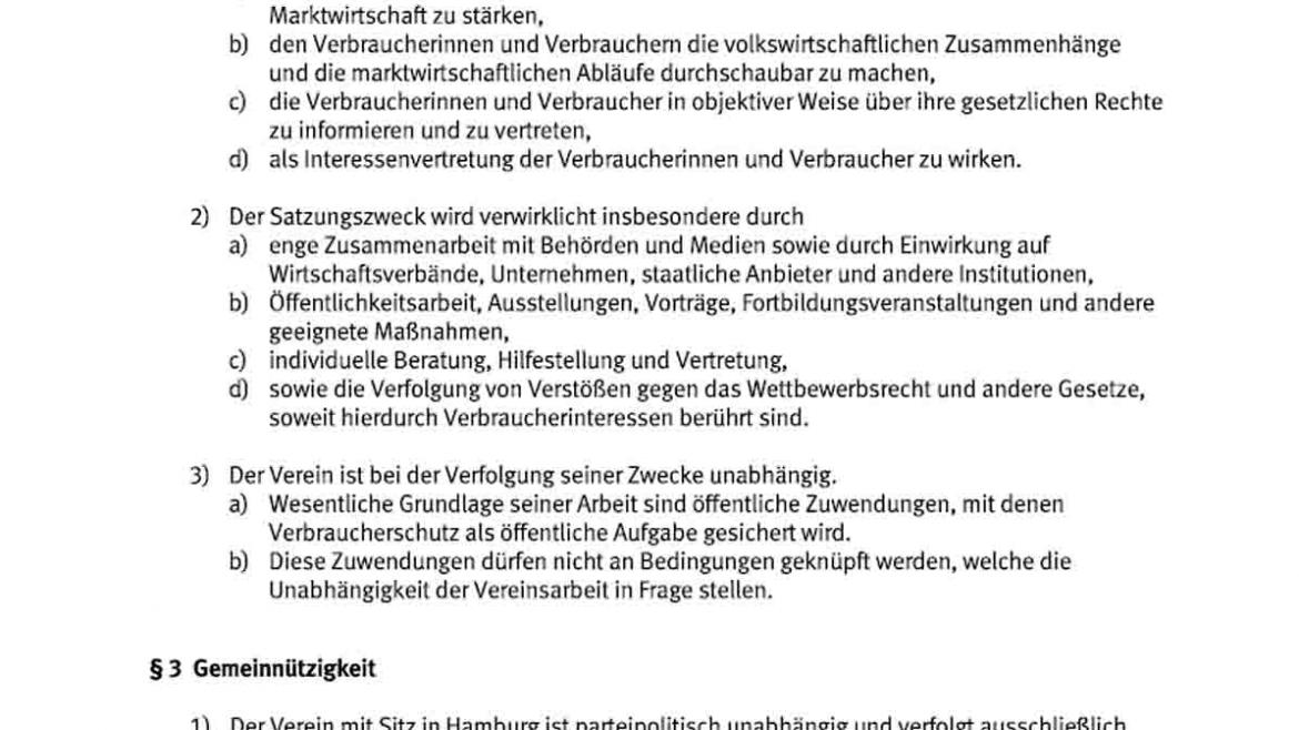 Satzung der Verbraucherzentrale Hamburg