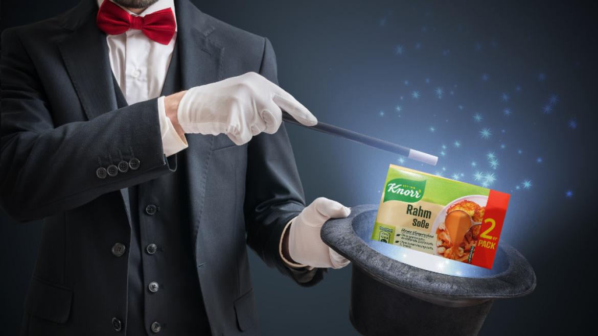Mogelpackung: Knorr Soße als Bildmontage mit Zauberhut (2021)
