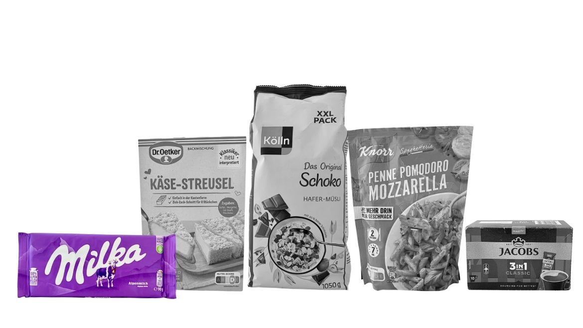 Die Übersicht der Kandidaten zur Abstimmung "Mogelpackung des Jahres 2025", Kandidat 1 Milka hervorgehoben