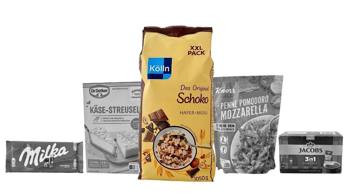 Die Übersicht der Kandidaten zur Abstimmung "Mogelpackung des Jahres 2025", Kandidat 3 Schoko-Müsli von Kölln hervorgehoben