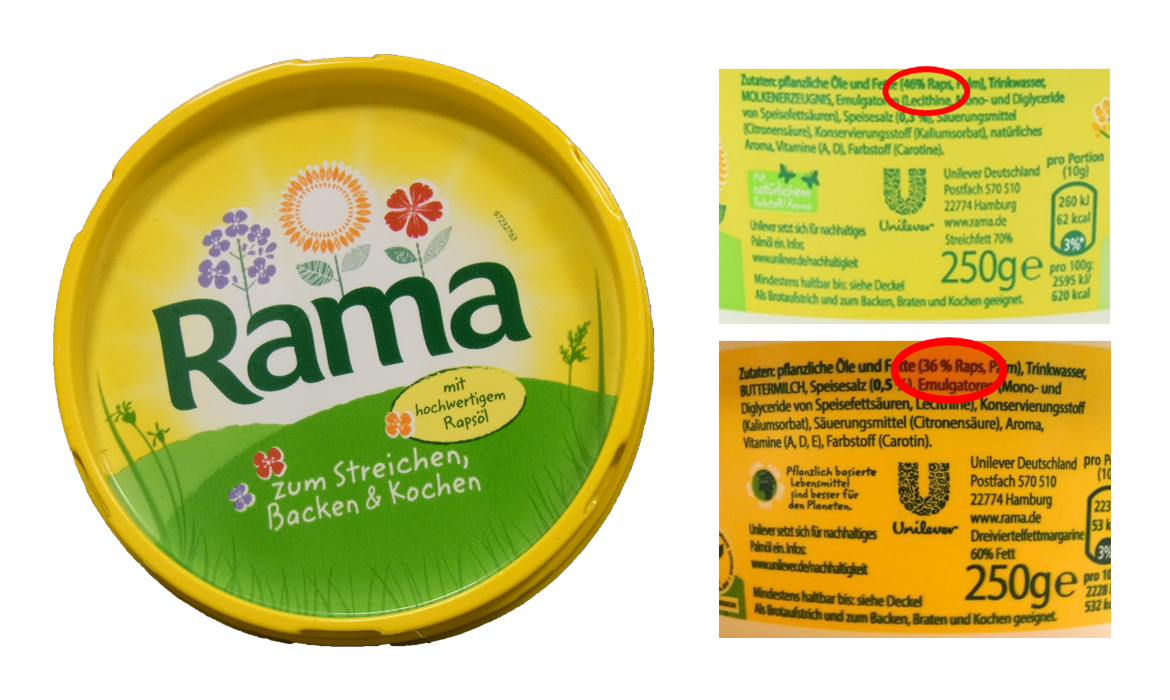 Alte und neue Rezeptur der Rama Margarine