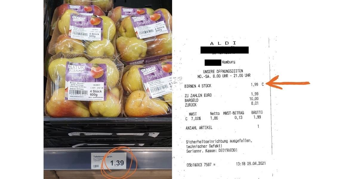 Grundpreis: Birnen bei Aldi Nord (2021)