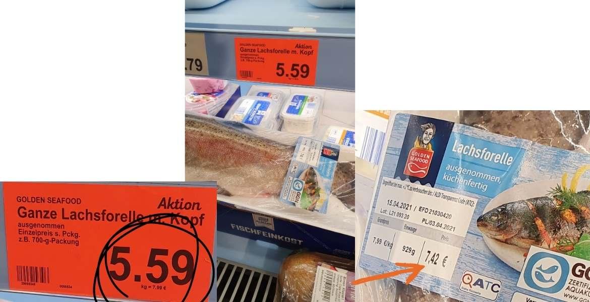 Grundpreis: Forelle bei Aldi Nord (2021)