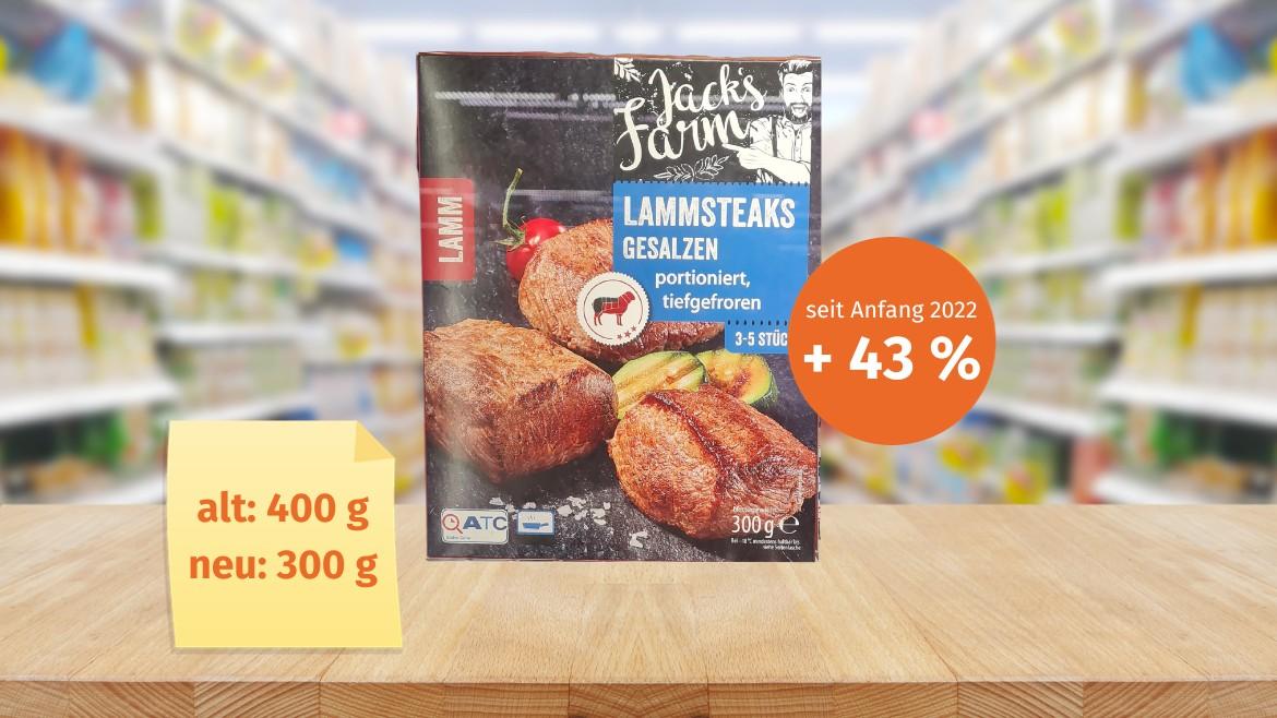 Mogelpackung: Aldi Jack's Farm Lammsteaks (2023)