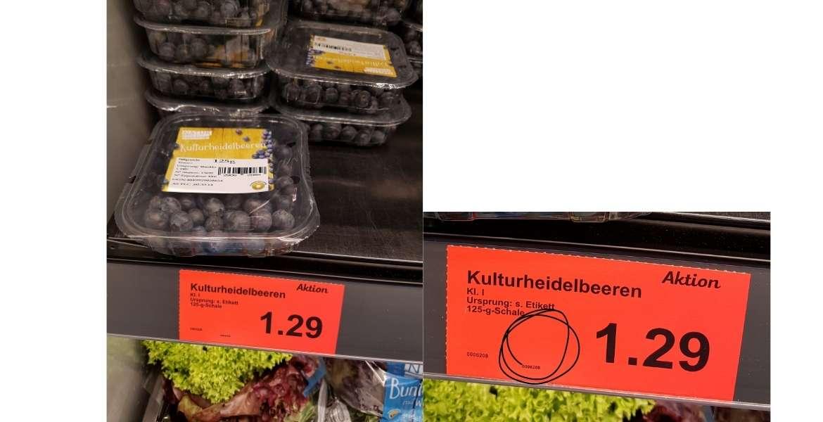 Grundpreis: Heidelbeeren bei Aldi Nord (2021)