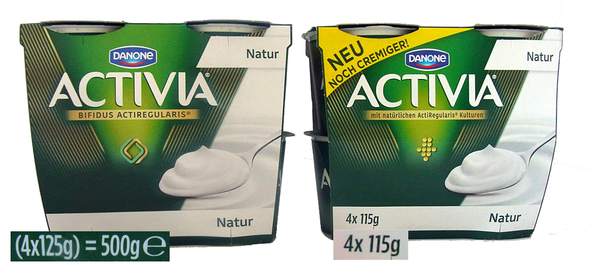 Joghurt Activia Natur: alte und neue Packung nebeneinander
