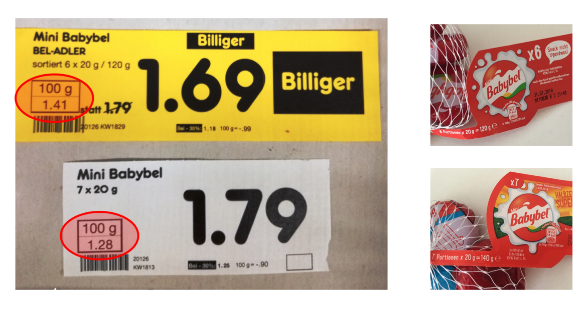 Mogelpackung: Irreführendes Preisschild für Mini Babybel bei Netto Marken-Discount