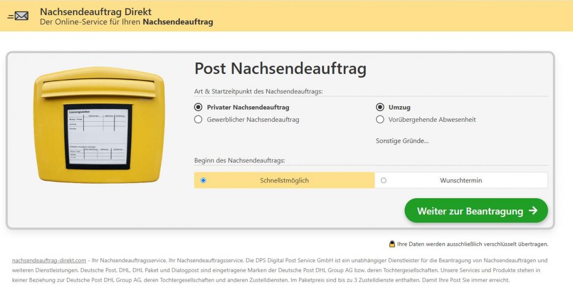 Behörden-Nepp: Screenshot nachsendeauftrag-direkt.com (2024)