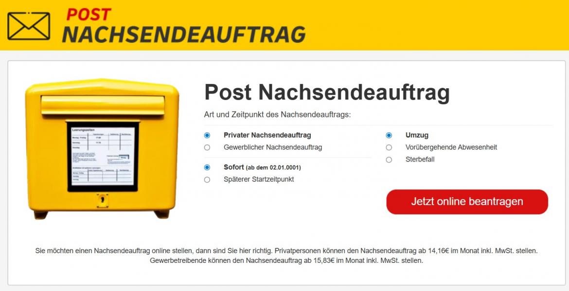 Behörden-Nepp: Screenshot nachsendung-post.de (2025)