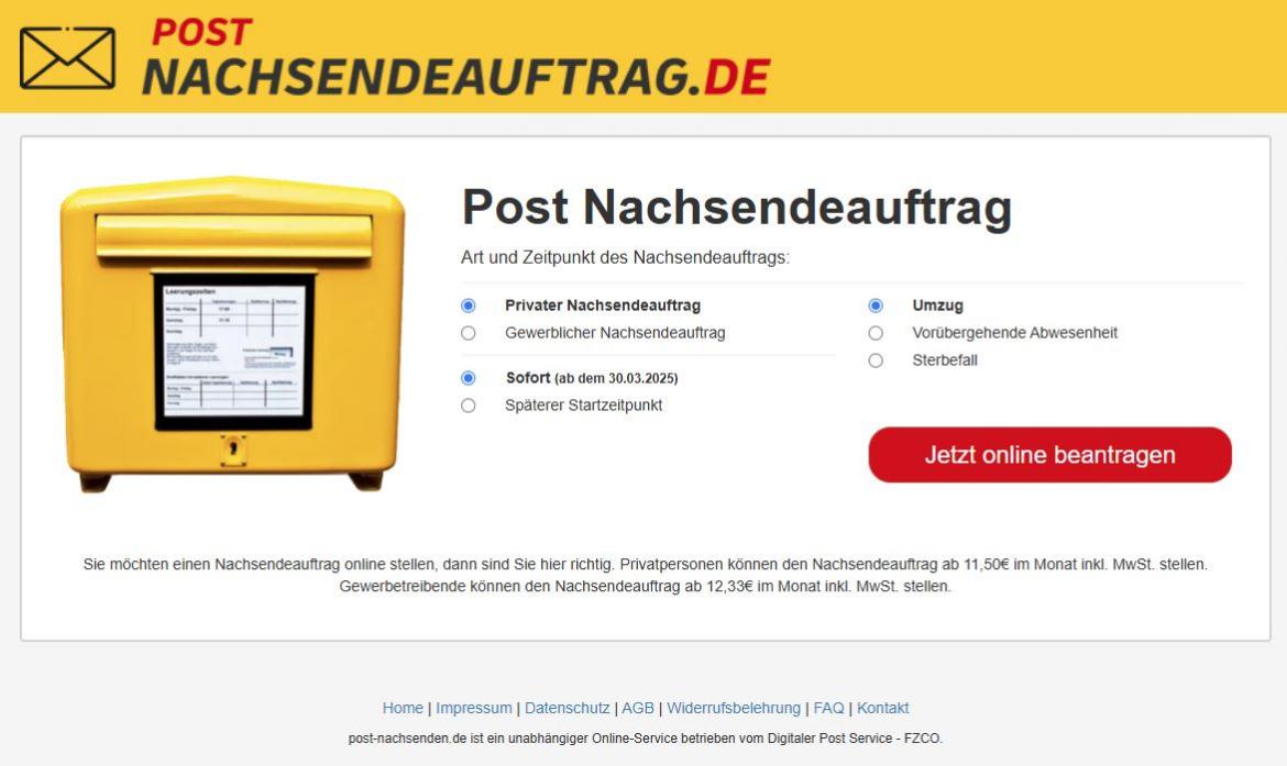 Behörden-Nepp: Screenshot post-nachsenden.de
