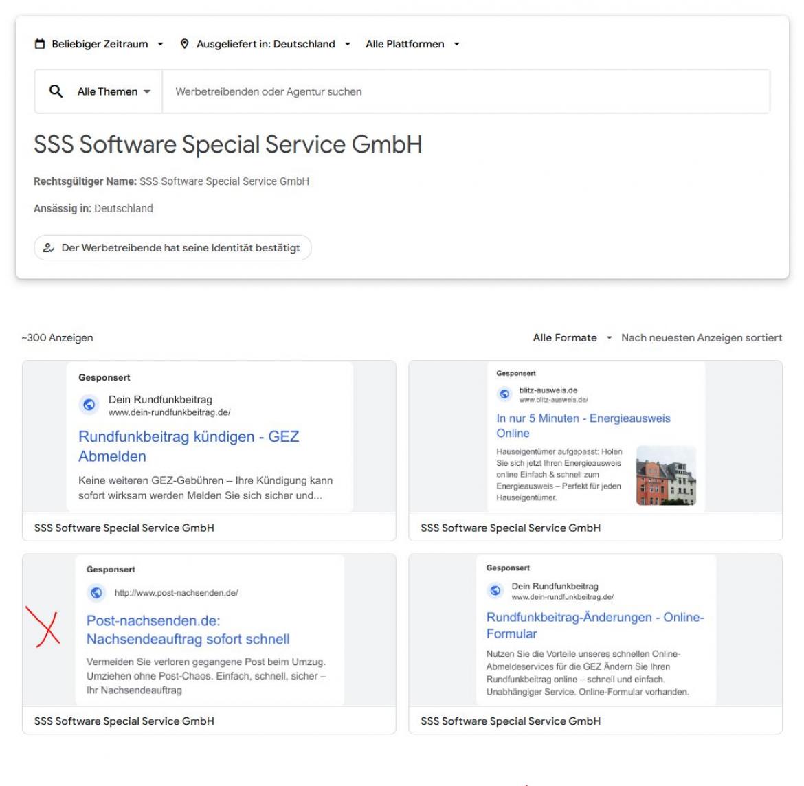 Behörden-Nepp: Screenshot Anzeigen für post-nachsenden.de (2025)
