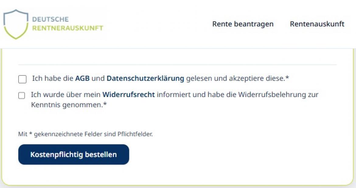 Behörden-Nepp: Bestellbutton auf rentnerauskunft.de (ab April 2026)