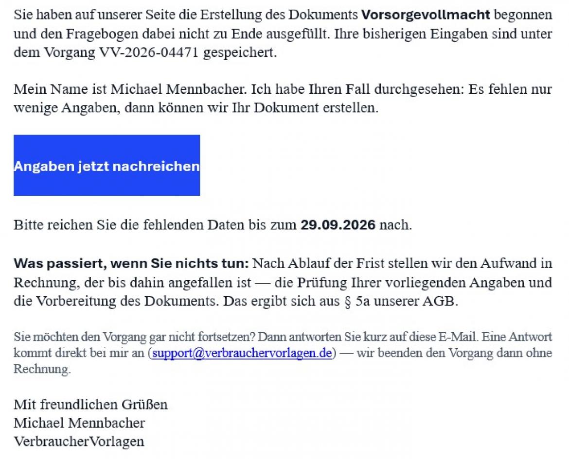 Behörden-Nepp: Reminder von verbrauchervorlagen.de (2026)