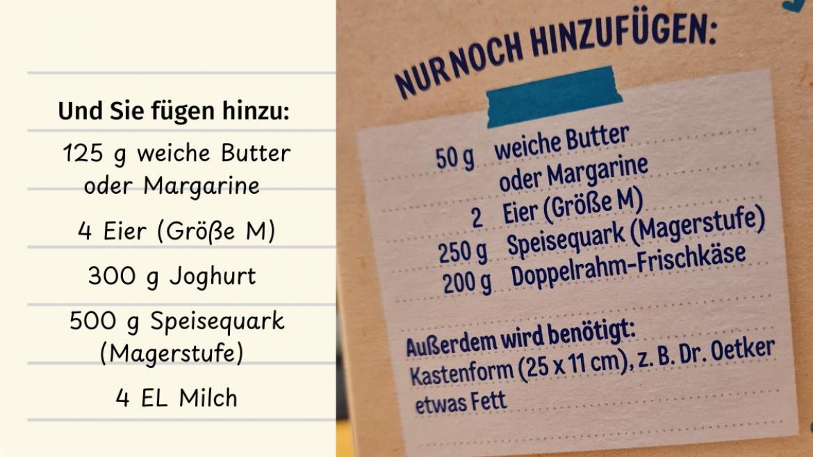 Mogelpackung: Dr. Oetker Käse-Streusel Backmischung (2025) Backanleitung Alt-Neu-Vergleich