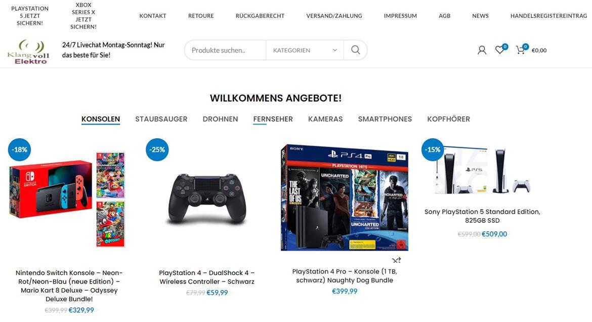 Fake-Shop: klangvollelektro.de (2021)