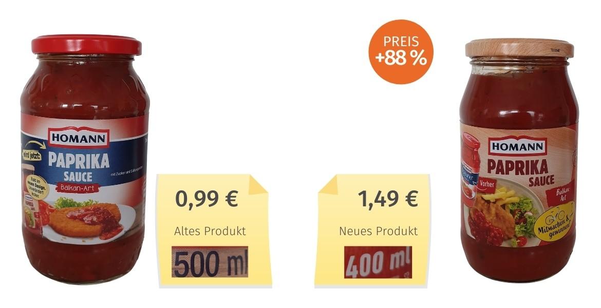 Mogelpackung: Homann Paprika Sauce Balkanart Alt-Neu-Vergleich (2021)