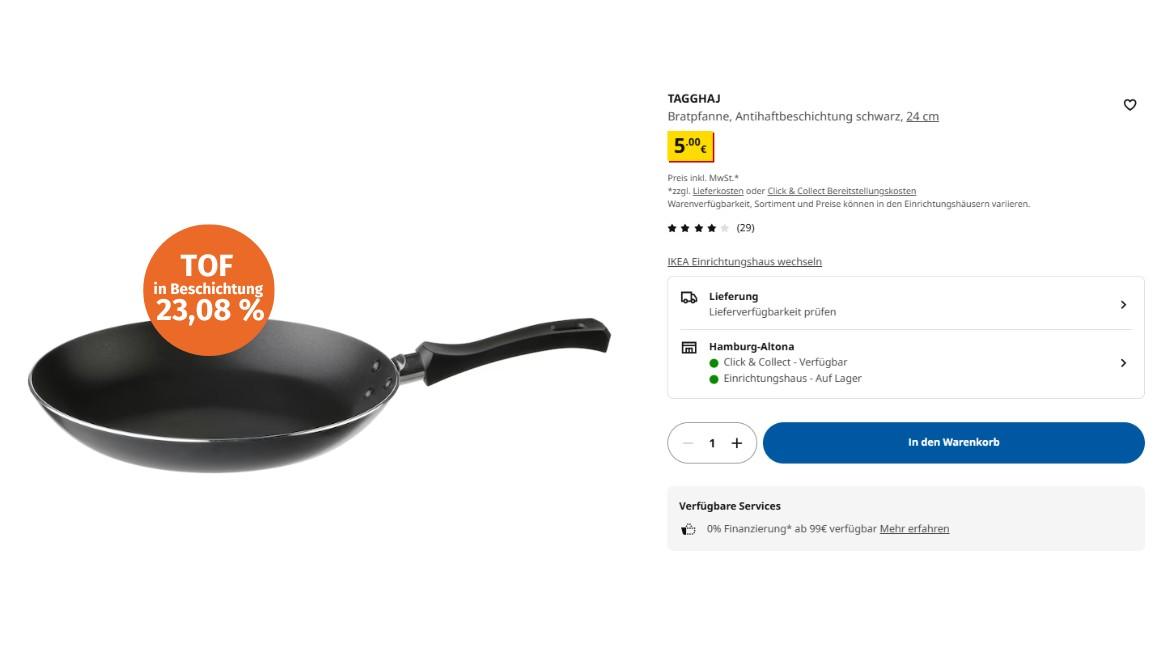 PFAS: Screenshot Website zu Pfanne Ikea Tagghaj