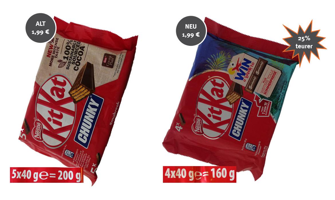 Vergleich alte und neue Packung von KitKat Chunky