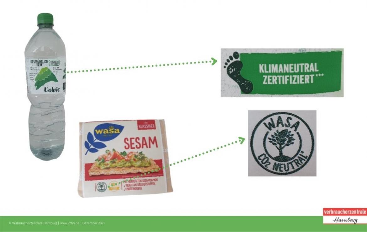 Klimalabel: Volvic Mineralwasser von Danone | Wasa Sesam Knäckebrot (2021)