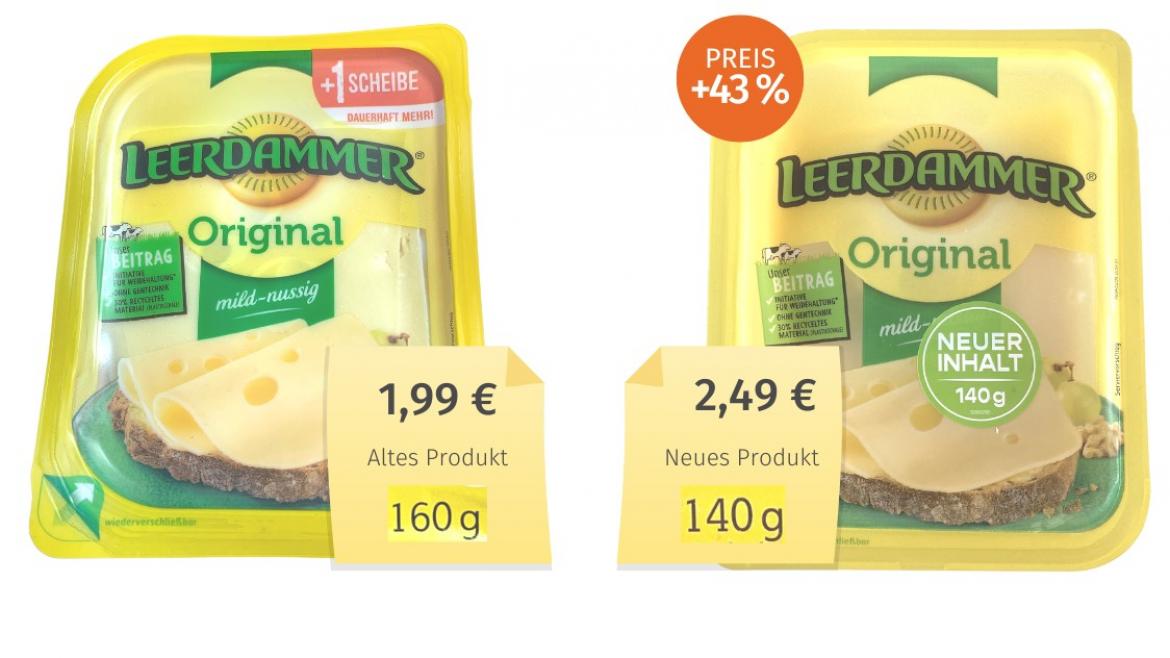 Mogelpackung: Leerdammer Käse Original Alt-Neu-Vergleich (2022)