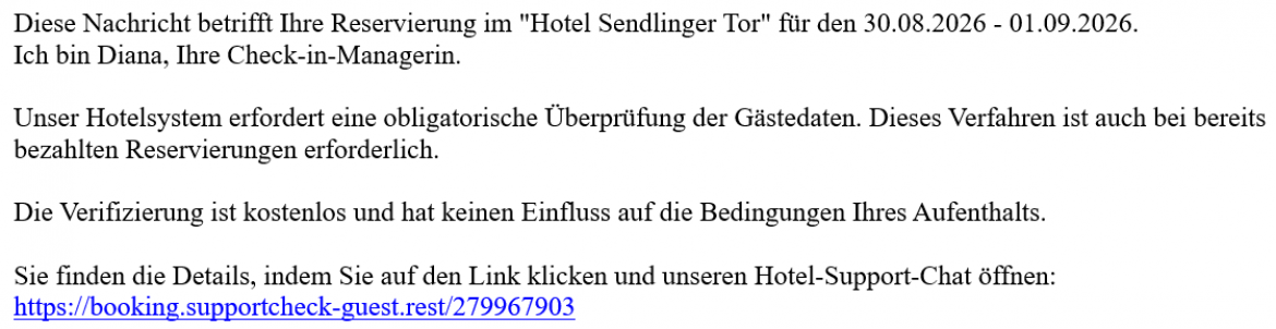 Booking: Phishing-Mail zum Abgreifen persönlichen Daten (Deutsch)