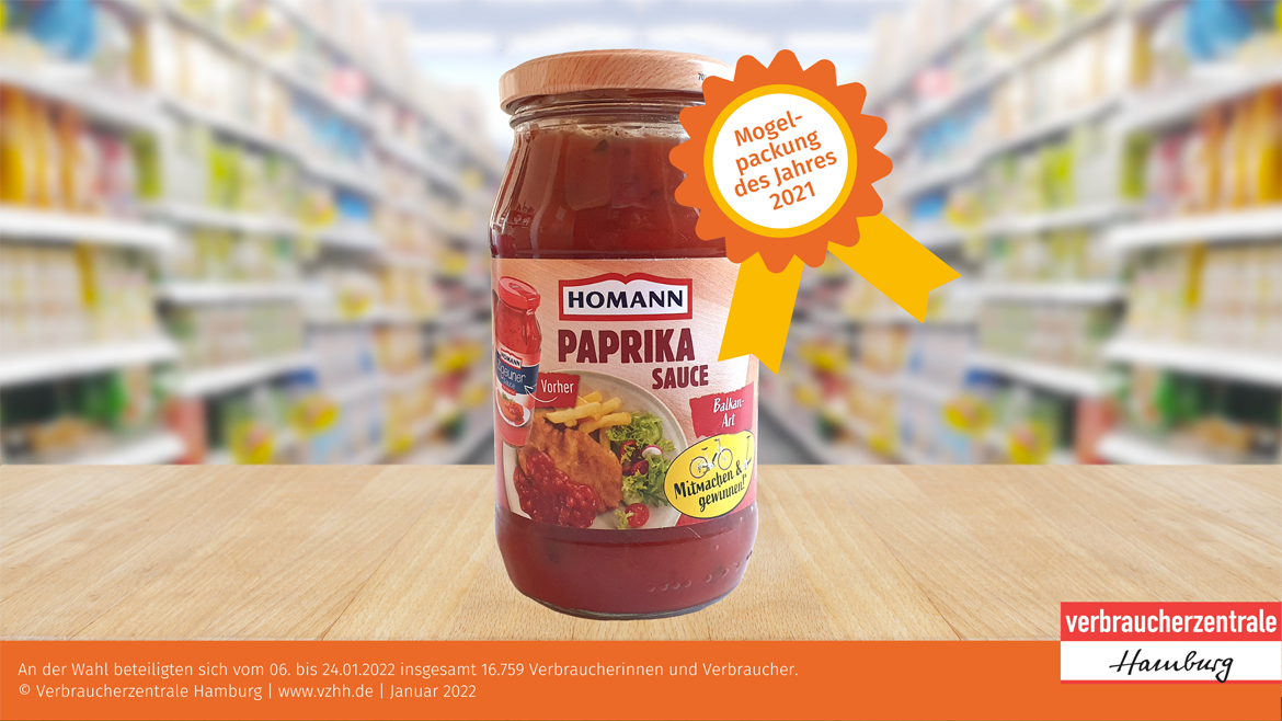 Mogelpackung des Jahres: Homann Paprika Sauce Gewinner 2021 mit Banderole (png)