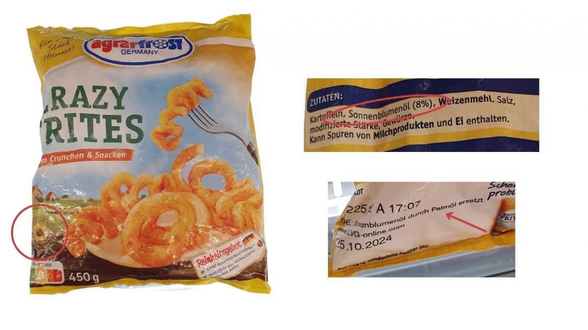 Ölwechsel: Foto von Produkt Agrarfrost Crazy-Frites Feinschnitt mit falscher Kennzeichnung (2023)