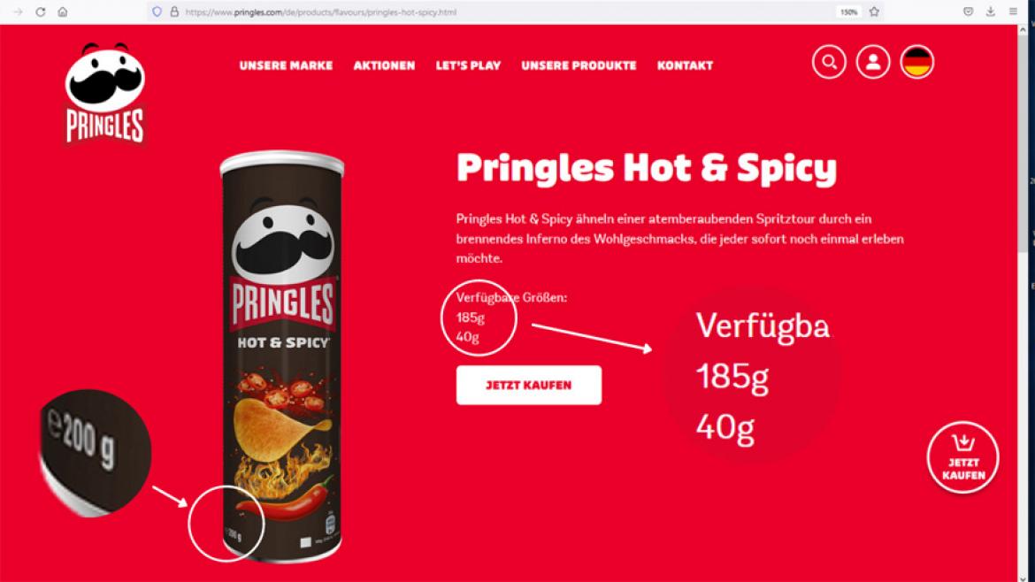 Mogelpackung: Screenshot Website Pringles Chips (2022)