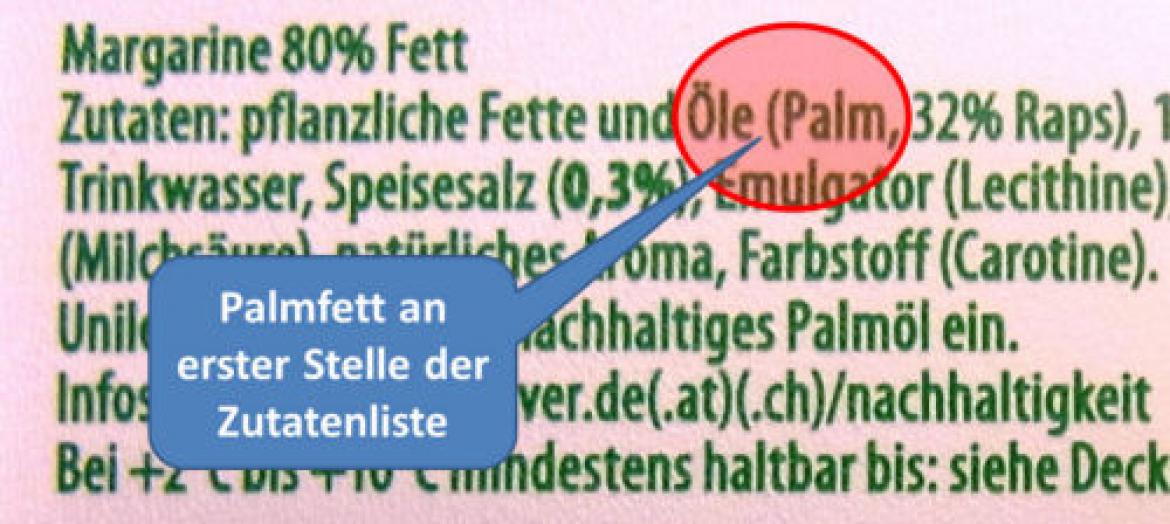 Rama-Zutatenliste mit Palmfett