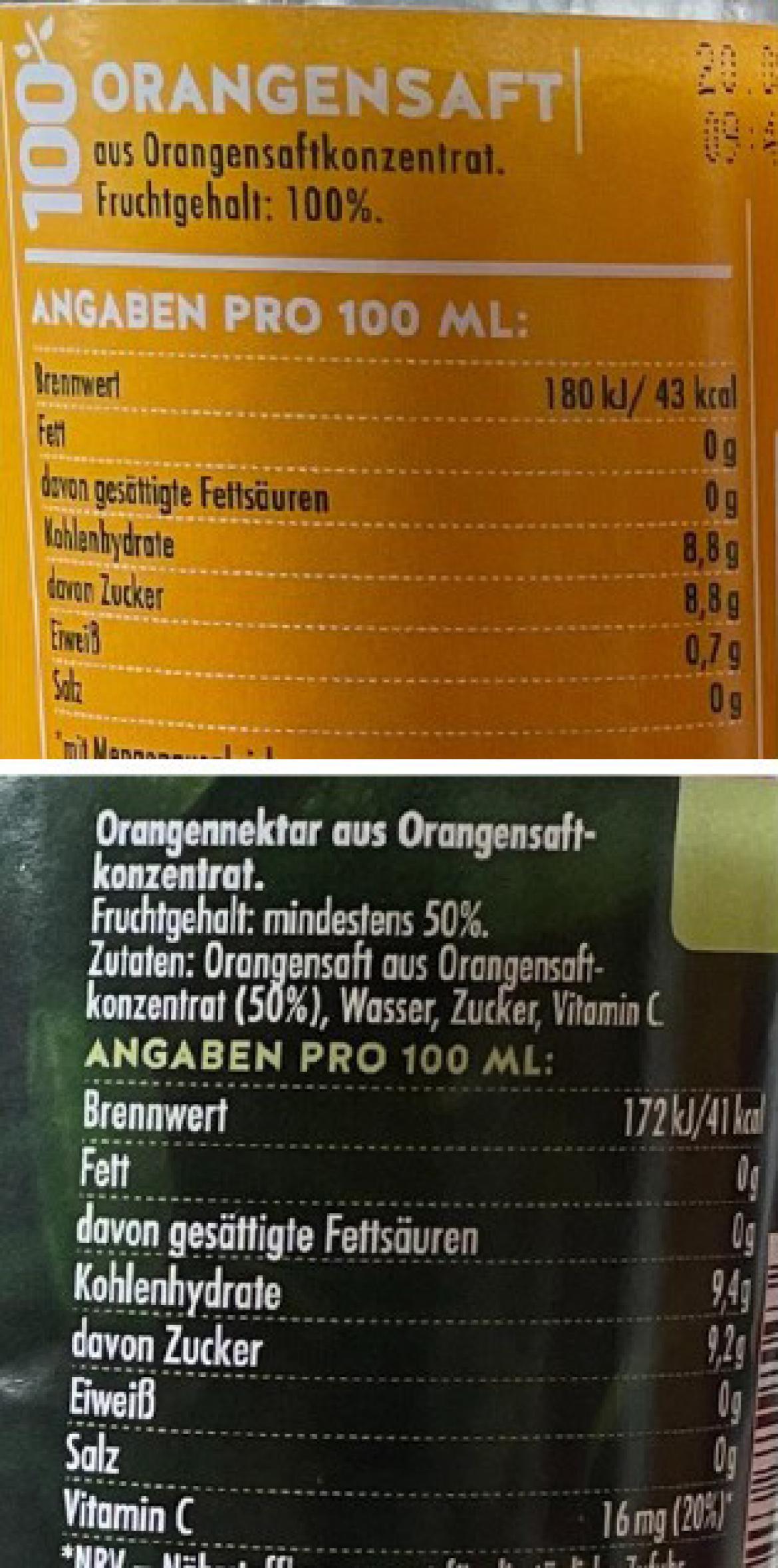 Downgrading / Skimpflation: Nährwerttabelle von Granini Trinkgenuss Orange (2024)