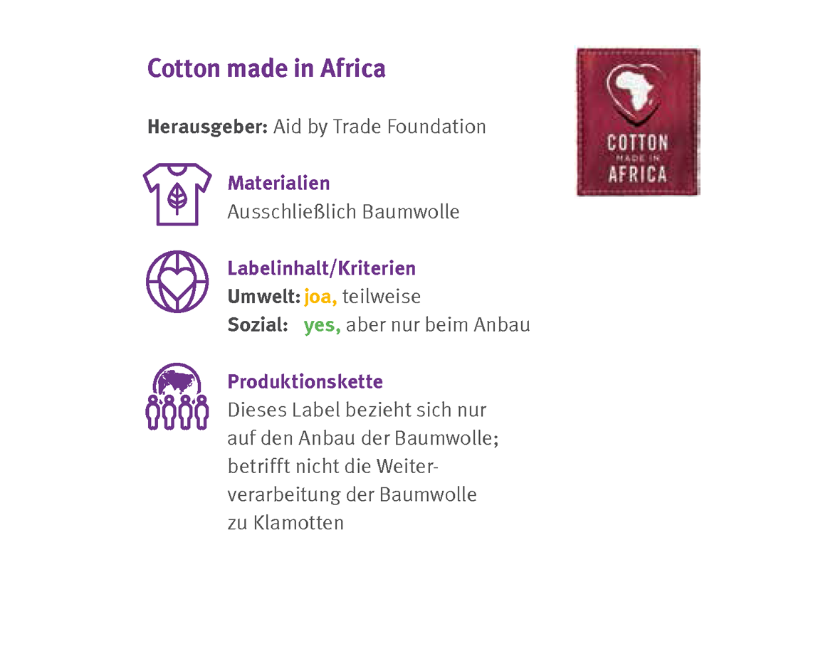 Kleidung: Siegel Cotton made in Africa - Einschätzung der Verbraucherzentrale Hamburg