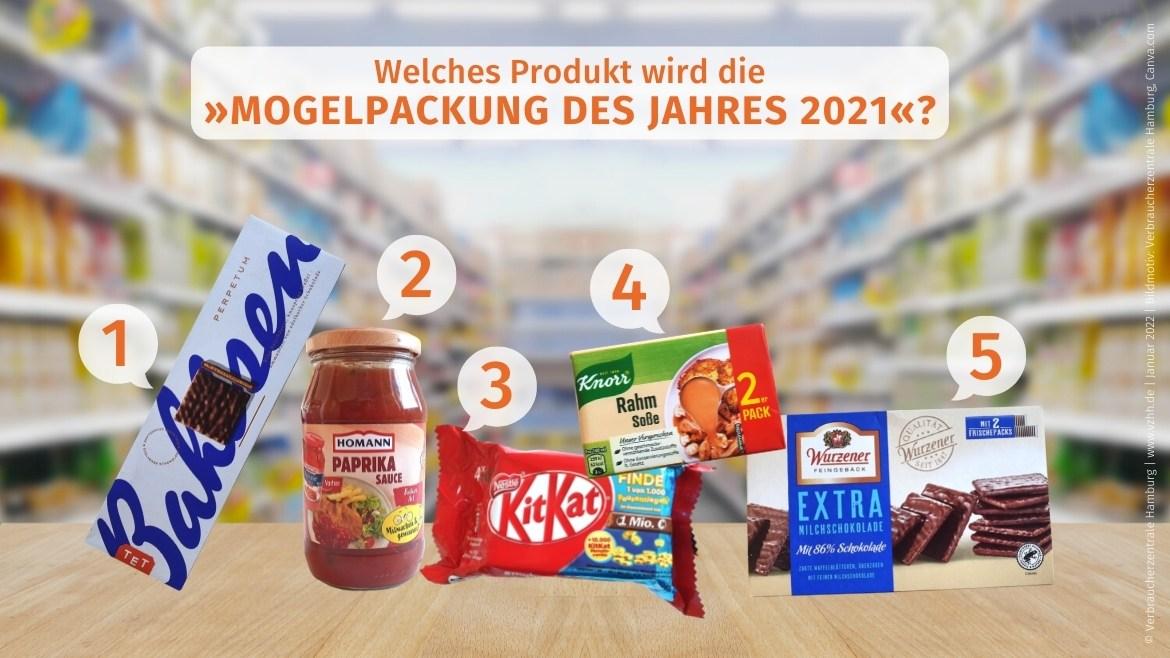 Mogelpackung des Jahres: Übersichtsbild der Kandidaten mit Überschrift und Zahlen 2021 (jpg)