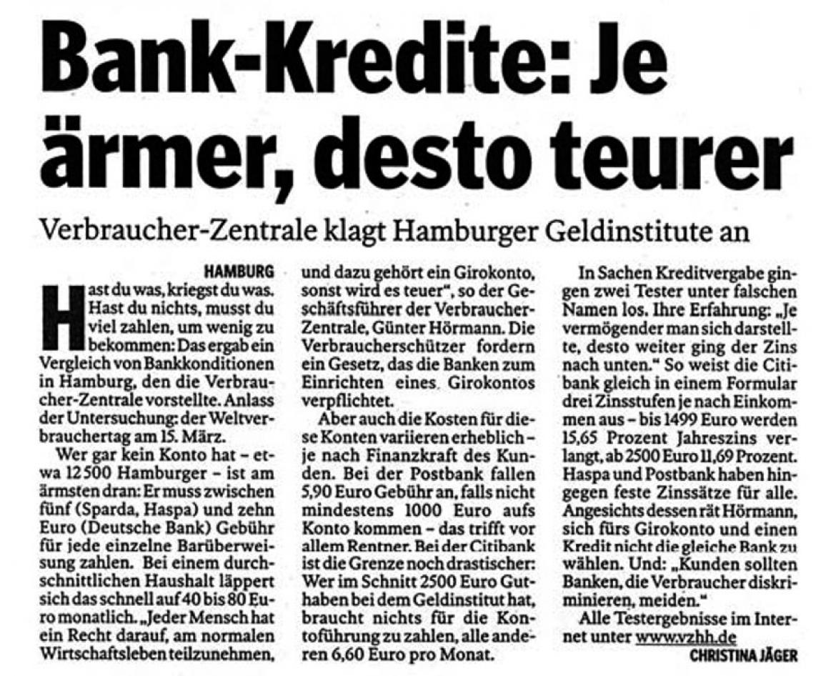 Artikel "Bank-Kredite: Je ärmer, desto teurer" (2004)