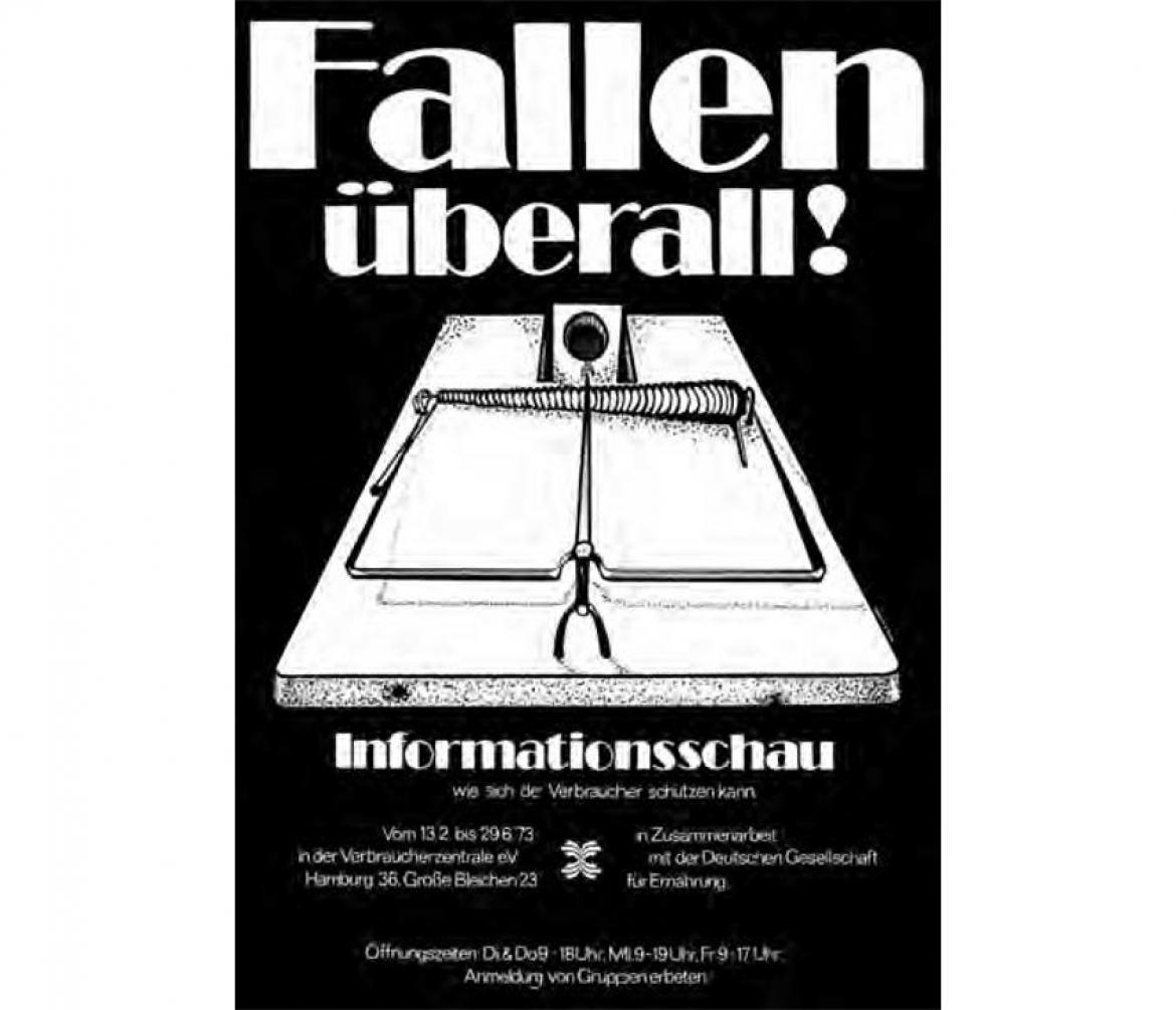 Werbung für die Ausstellung "Fallen überall" der Verbraucher-Zentrale" (1973)