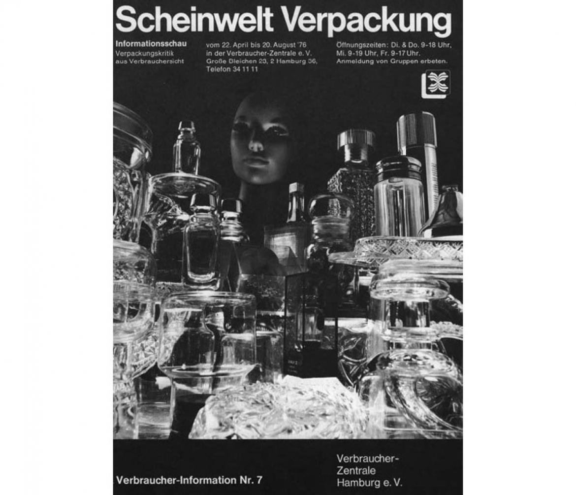 Werbung für die Ausstellung "Scheinwelt Verpackung" der Verbraucher-Zentrale" (1976)