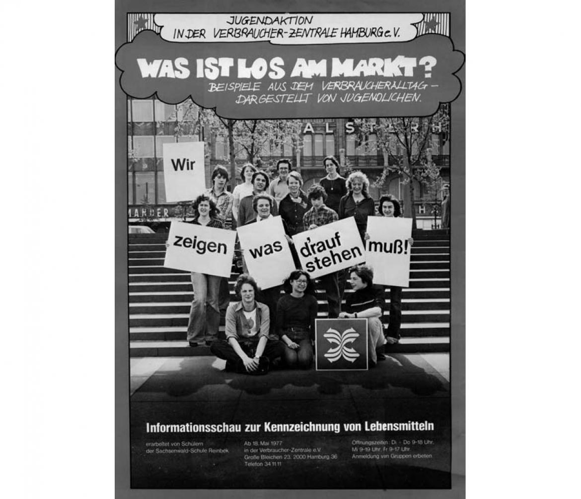 Werbung für die Jugendaktion "Was ist los am Markt?" der Verbraucher-Zentrale" (1977)
