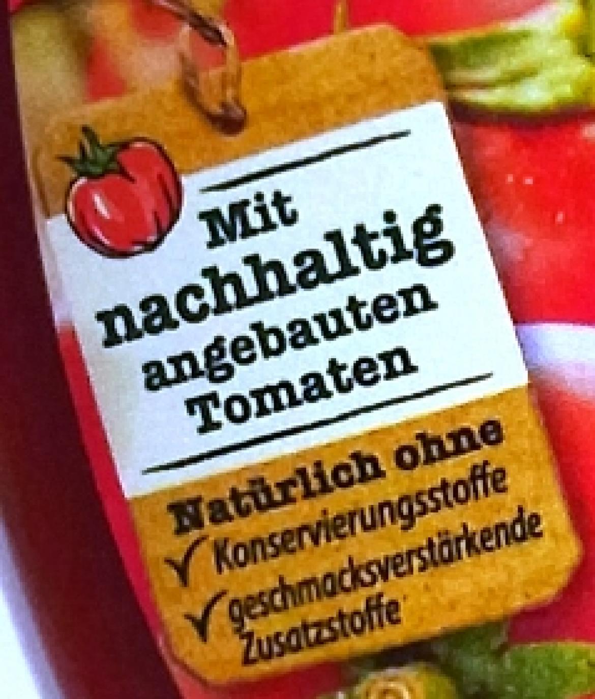 Nachhaltigkeitshinweis auf einer Packung Knorr Ketchup