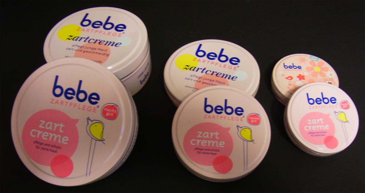 Vergleich der alten und neuen Verpackungsgrößen von Bebe Creme von Johnson&Johnson