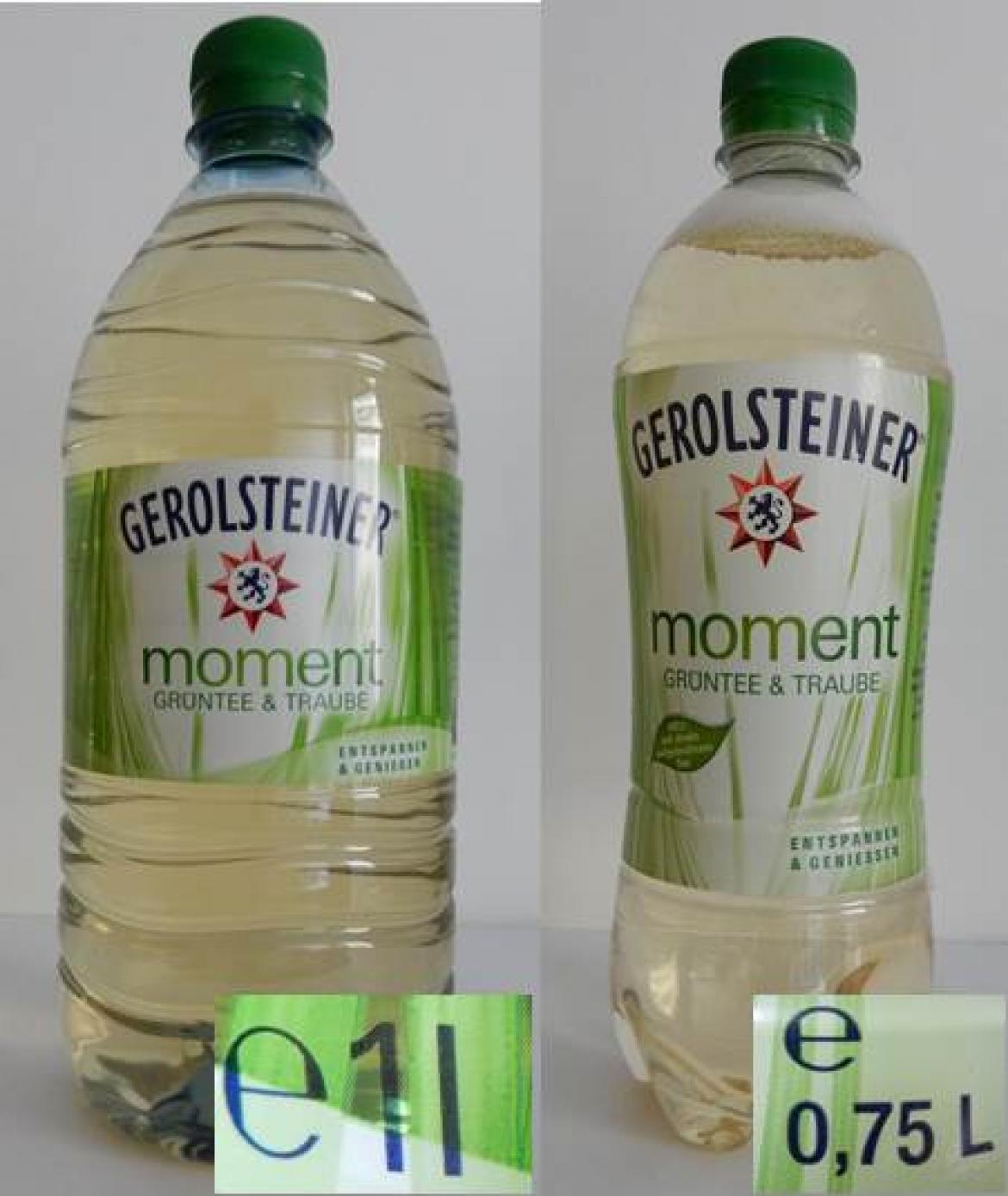 Vergleich der alten und neuen Verpackungsgrößen von Gerolsteiner moment