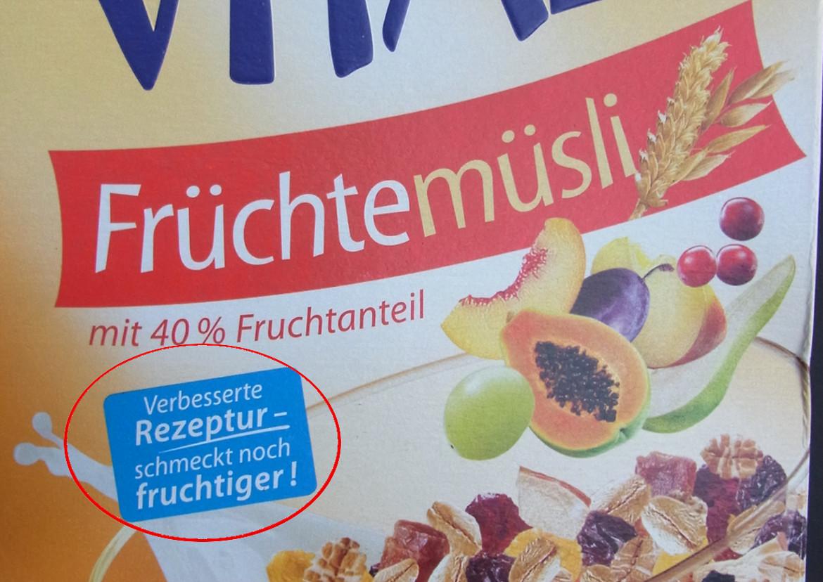 Hinweis zur "verbesserten" Rezeptur des Vitalis Früchtemüsli