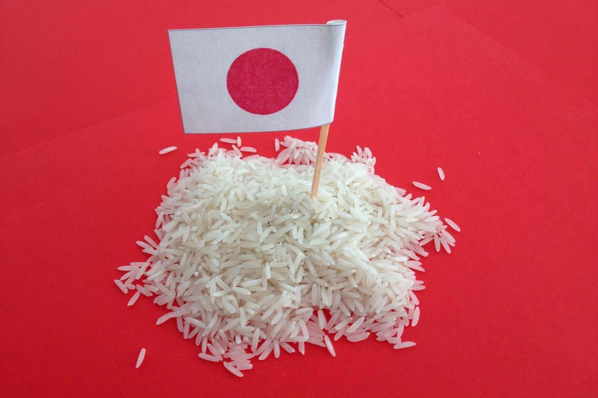 Reis mit japanischer Flagge